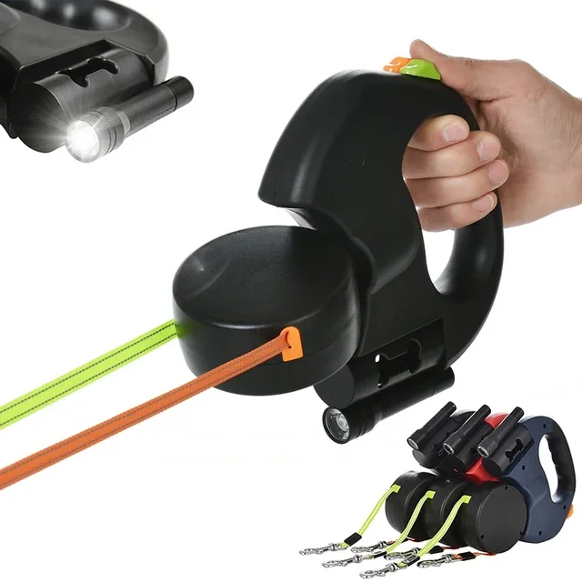 Retractable Dual Doggie Leash with LED Light 360 Swivel No Tangle for Each Dog Independent Braking with 3M Reflective Leads 3