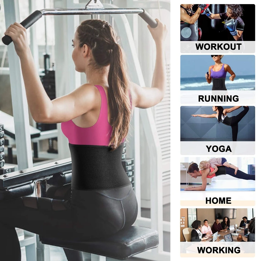 Women Sauna Belt with Pocket Fitness Workout Slim Waist Cincher Body Shaper for Weight Loss Tummy Compression Wrap Waist Trainer