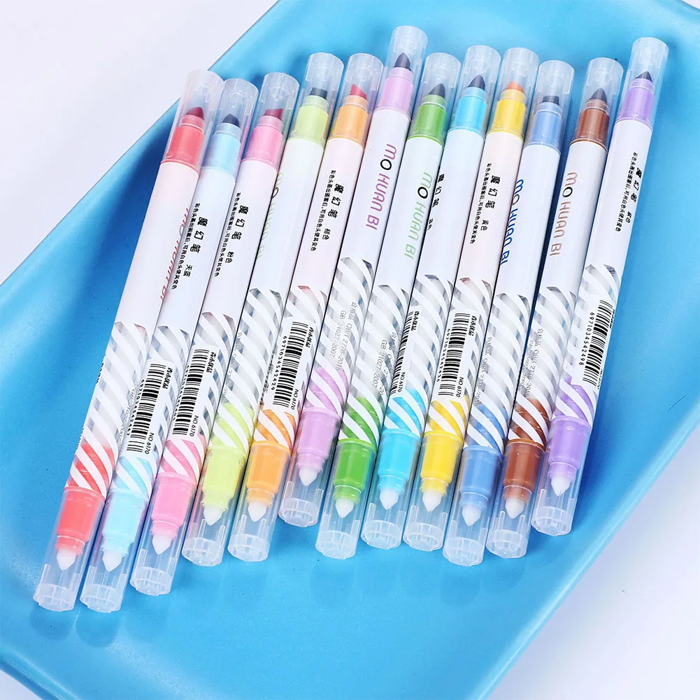 

12pcs Assorted Color Changing Gift Highlighter Pen Art Marker Office School Stationery Supply Students Journal Diary Plastic DIY