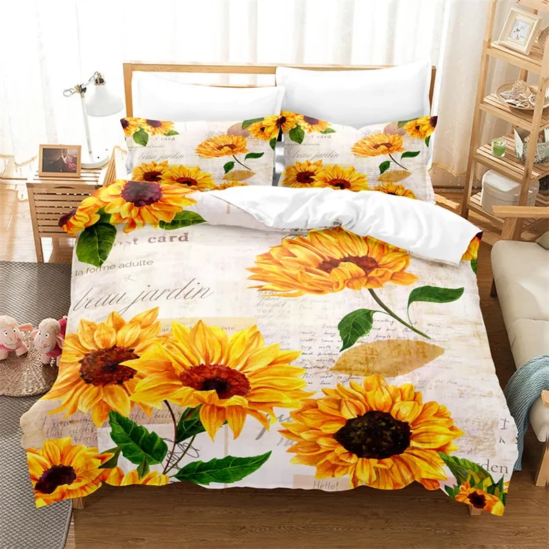 

Sunflower Duvet Cover Full King Botanical Plants Comforter Cover Microfiber 3D Nature Floral Bedding Set With 1/2pcs Pillowcases
