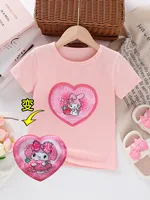 T-shirt d'été 2026 pour enfants, à paillettes réversibles, motif chat de dessin animé, pour garçons et filles, hauts décontractés à manches courtes, confortables pour tout-petits et bébés 5