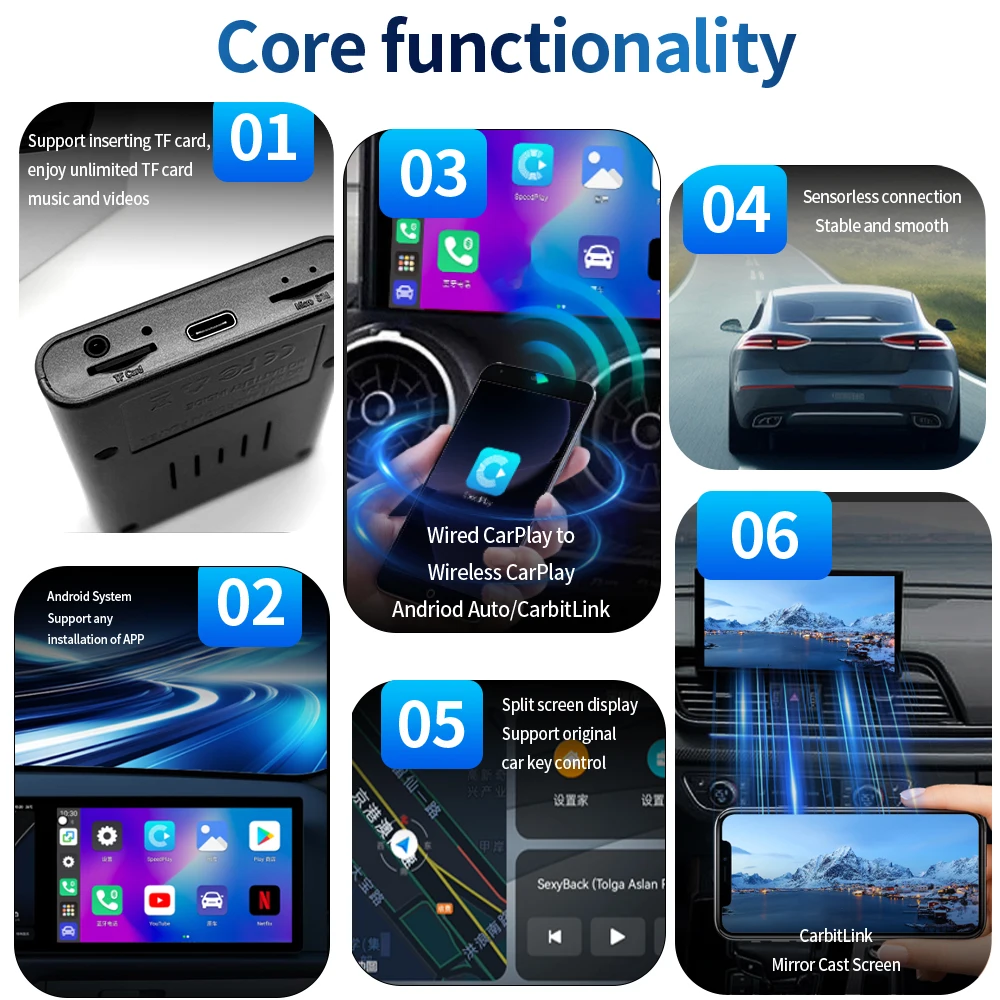 Фото Универсальный CarPlay Ai Box Android 10.0, беспроводной Android Auto для потоковой передачи музыки, аксессуары №3
