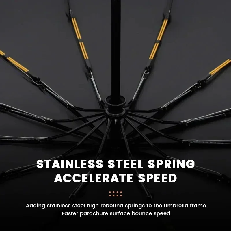 12 Bone Black Glue Fully Automatic Umbrella With Thick And Durable Keel Three Fold Umbrella UV Resistant Folding
