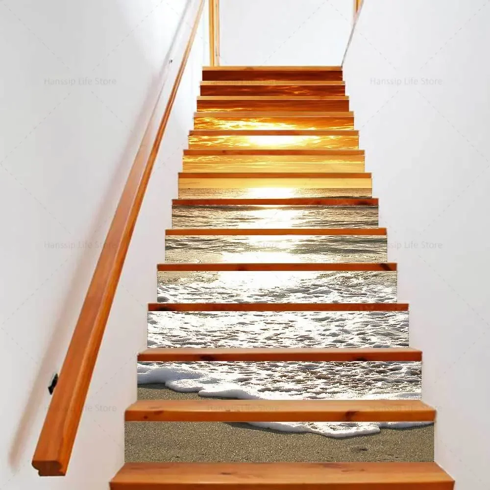 Floor Stickers Vinyl Stair Nosing Natural Landscape Staircase Stickers Decal Waterproof Vinyl Floor Landscape Stairway Riser Covering 6pcs/13pcs