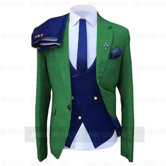 New Latest Fashion Blue and Grey Suit High Quality Custom 3 Piece Wedding Groom Tuexdos Male Blazer Smart Casual Costume Homme