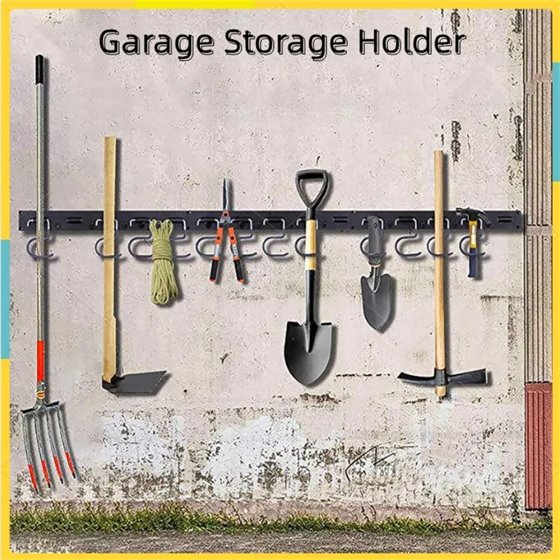 

48 Inch Adjustable 12 Hooks Wall Holder Tool Storage System Garage Storage Garden Tool Multi-Purposes Organizer Racks