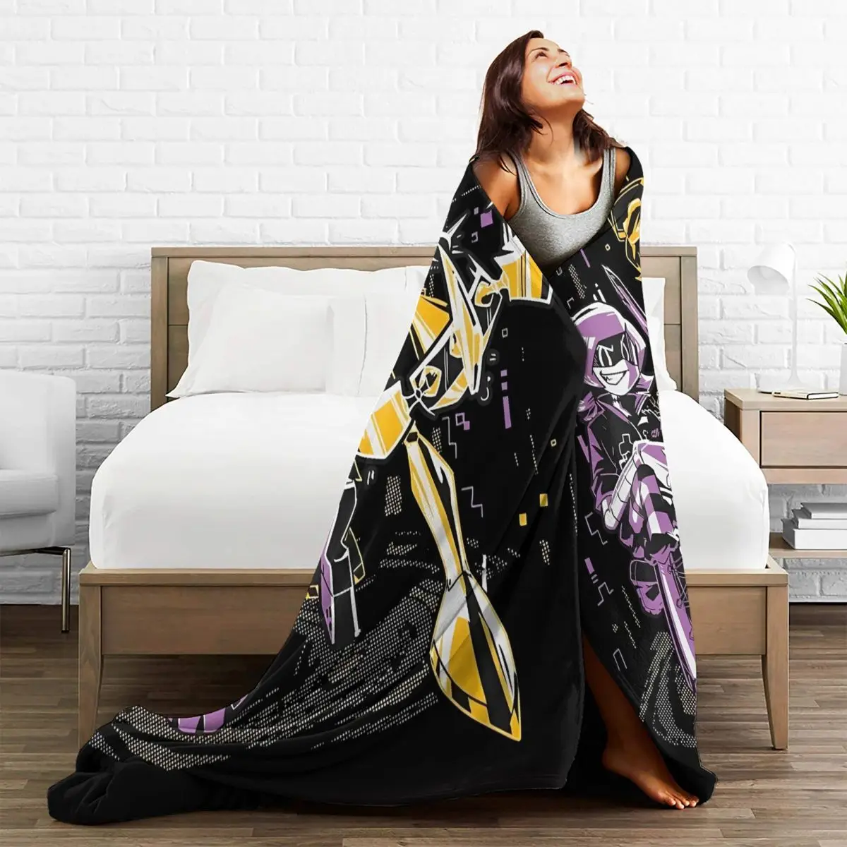 Robot Murder Drones Anime Movie Warm Soft Blankets Uzi Travel Plush Throw Blanket Fashion Chair Flannel Bedspread Sofa Bed Cover 5