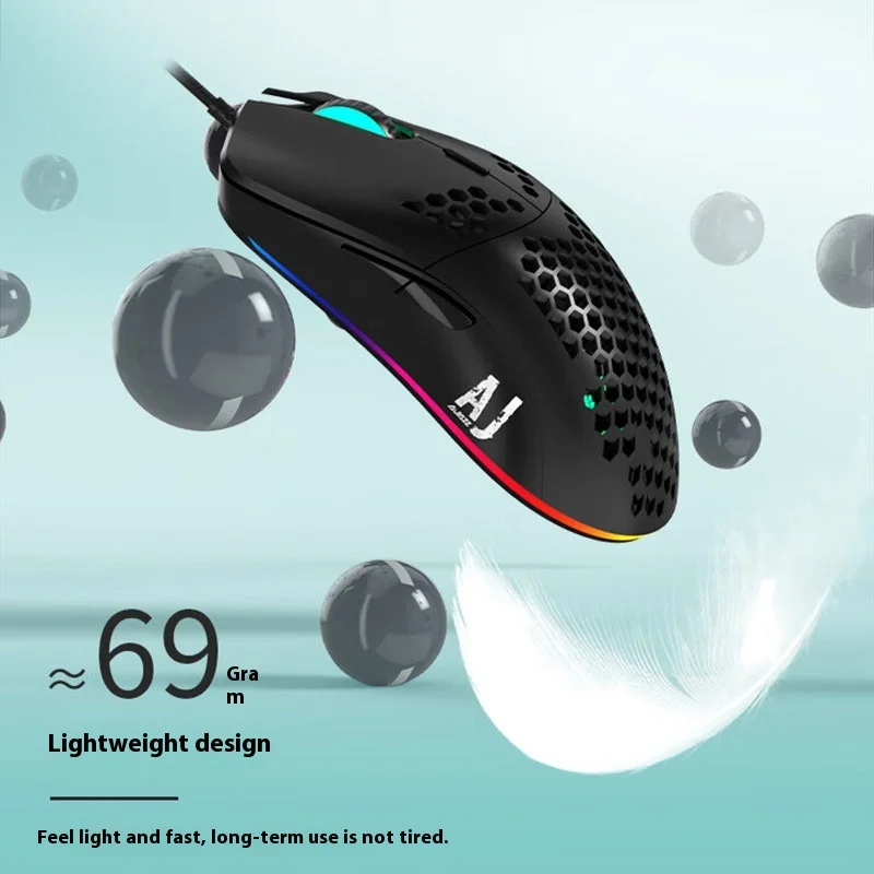 Ajazz 유선 마우스, 경량 조절식 DPI, RGB, PAW3338, 인체 공학 7 키 매트 소재, E-스포츠 게임 마우스, PC 액세서리, AJ390