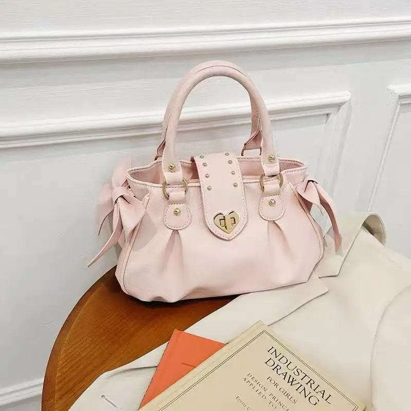ตัวเลือกสินค้า Harajuku โบว์สีชมพูกระเป๋าผู้หญิงสไตล์ญี่ปุ่นสบายๆ Crossbody กระเป๋าสุภาพสตรีหวานน่ารักขนาดใหญ่ความจุไหล่กระเป๋า