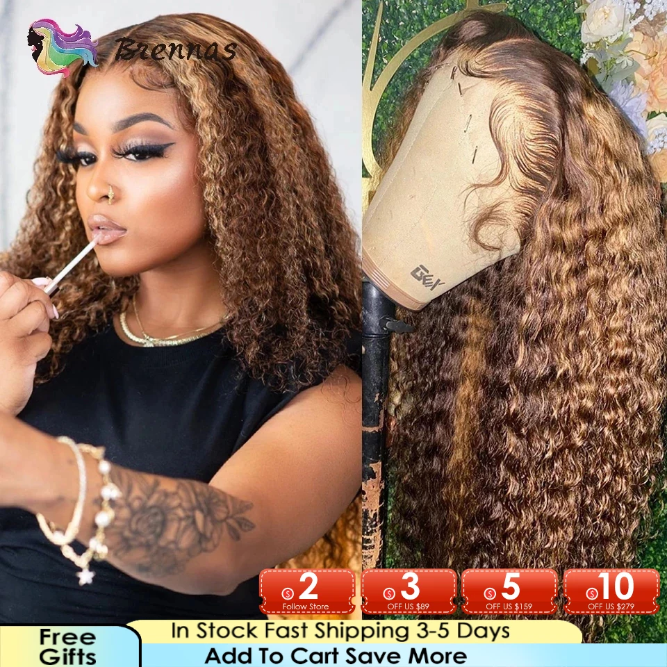 

13x4 Honey Blonde Curly Human Hair Lace Wig For Women Preplucked Ombre Brazilian Highlight Curly Lace Front Wig Natural Hairline