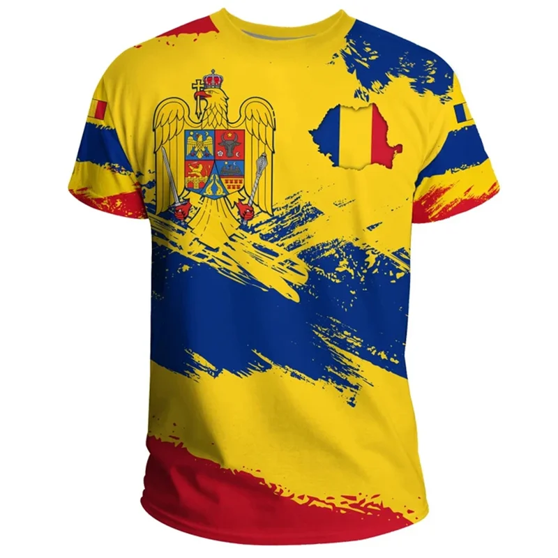 

Romania Flag Graphic T Shirt for Men Football Jersey Wholesale Soccer Shirts Club Team T-shirt Rumania Coat Of Arms Men Clothing