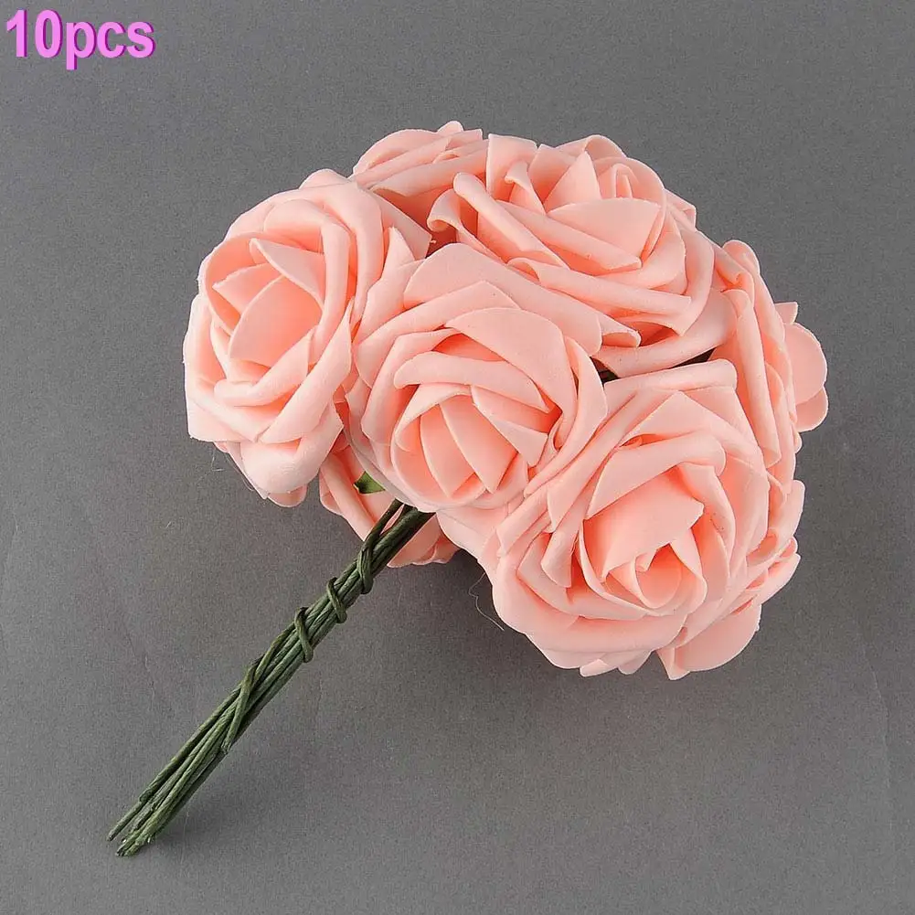 10Pcs Artificial PE Foam Rose Flowers Bridal Bouquets Beautiful Craft White Fake Flower For Wedding Table Home Party Decoration