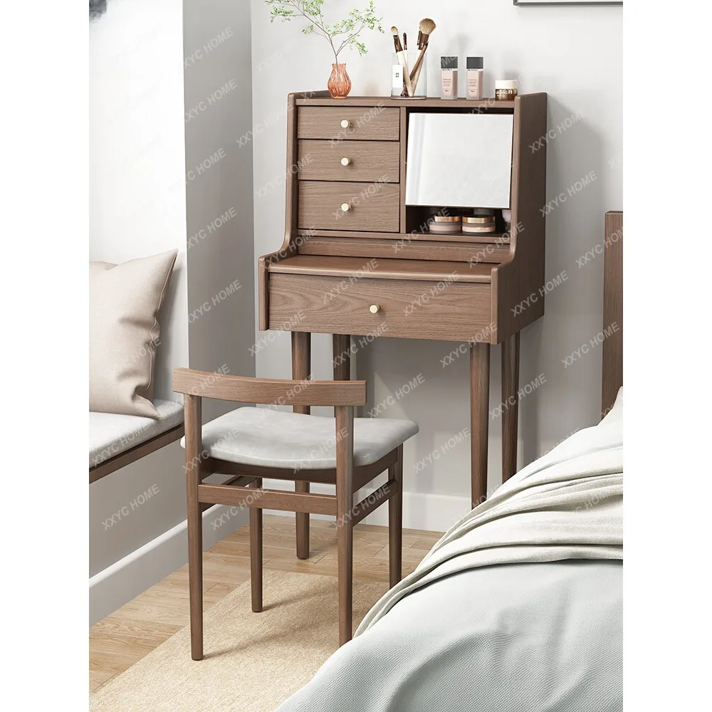 

Solid Wood Makeup Table Small Apartment Dresser Bedroom Multi-Functional Retractable Dressing Table