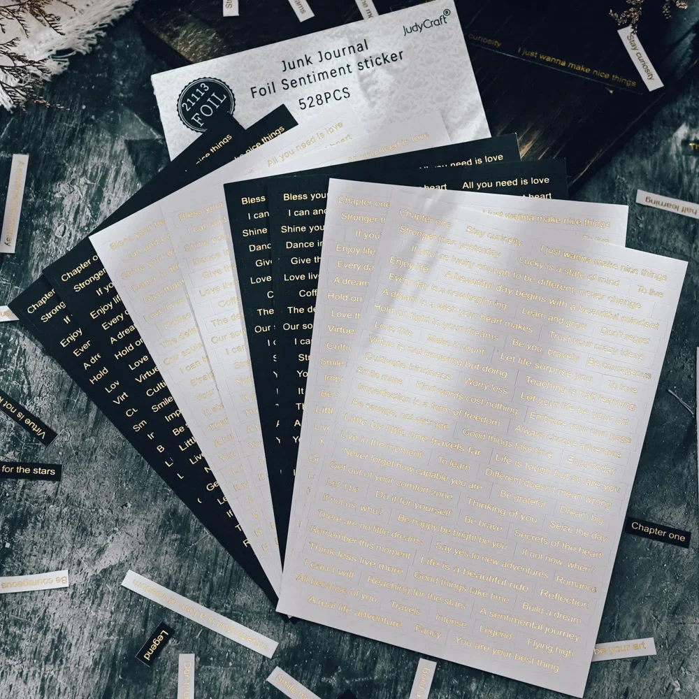 

528Pcs Foil Sentiment Junk Journal Ephemera Vintage Stickers Retro Phrase Label Album Aesthetic Stickers Scrapbooking Material