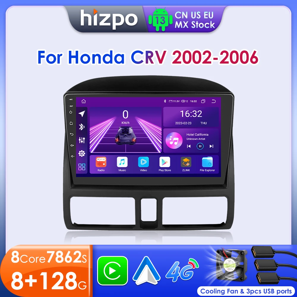 Hizpo AI 음성 라디오 혼다 CR-V CRV 2 2002 - 2006 스테레오 헤드 유닛 안드로이드 자동차 자동차 멀티미디어 비디오 플레이어 Carplay GPS 2din