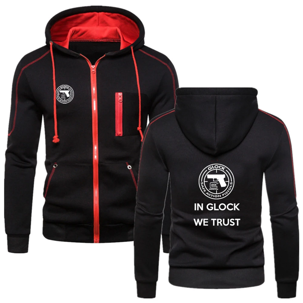

2023 Glock Handgun USA Logo Fashion Mens Jacket Autumn Solid Color Sports Male Casual With Hood Trendy Menswear Outwear Top