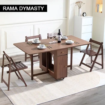 확장형 드롭 리프 접이식 식탁, 서랍 2 개, 바퀴 4 개, 거실, 주방, 농가, 공간 절약 테이블