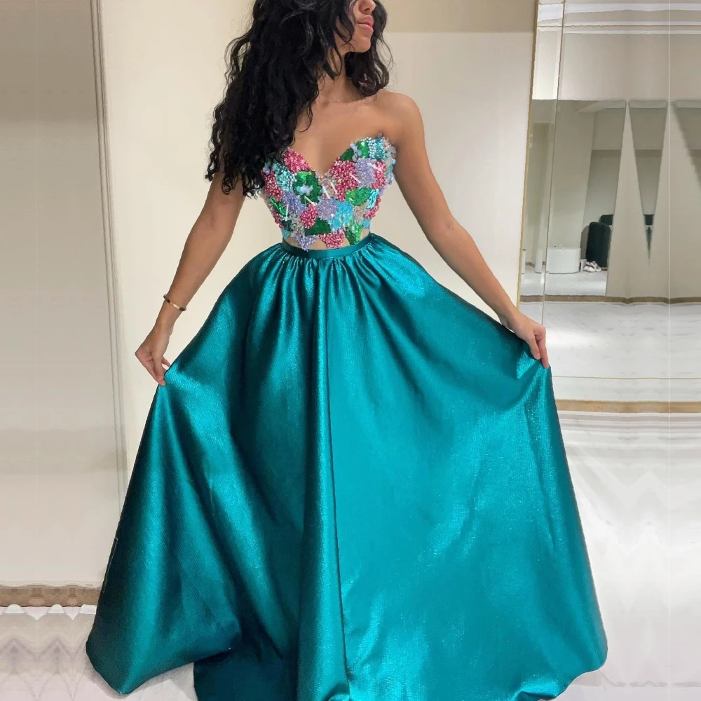 

Evening Prom Dress Saudi Arabia Satin Draped Pleat Beading Wedding Party A-line Strapless Bespoke Occasion Gown Long Dresses