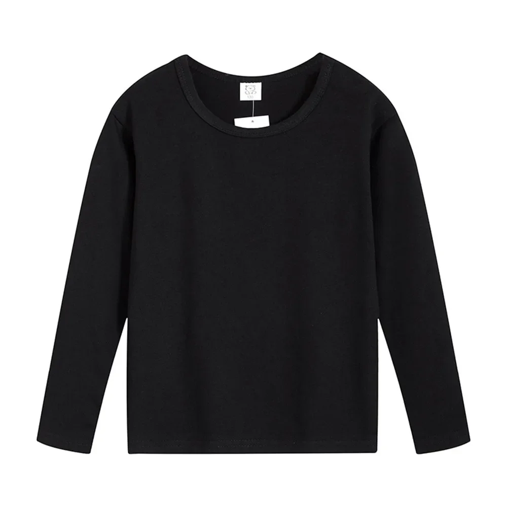 2024 Fashion Spring Autumn 2-12T Years Children's Black White Sweet Long Sleeve O Neck Unisex Kids Girl Boy Basic T-Shirt 4