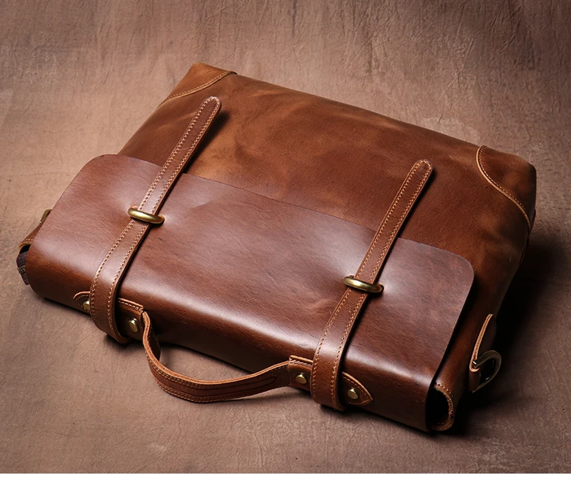 Genuine High Grade Retro Leather Briefcase Classic Men's Handbag Luxury Messenger Bag Office Computer Bags For 15 Inch Laptop