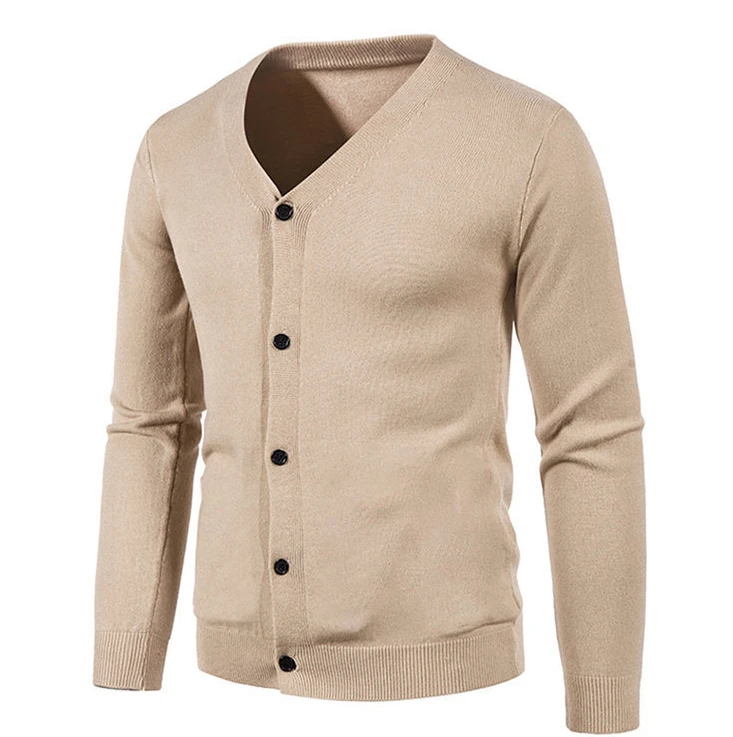 Description Picture 4 of itemNew Men's Solid Color V-neck Slim Fit Cardigan Sweater for Spring 2024 in Foreign Trade, Youth Fashion Casual Jacket