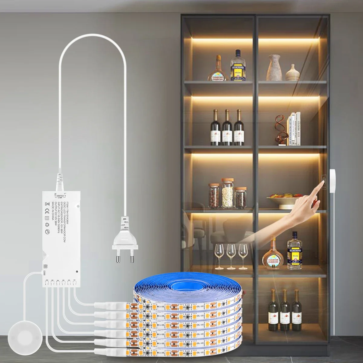 LED ภายใต้ตู้ Strip Light ชุด 1-10PCS หรี่แสงได้ Hand Scan & Touch Motion Sensor สวิทช์ SMD2835 สําหรับห้องครัวจอแสดงผลตู้เสื้อผ้า 1