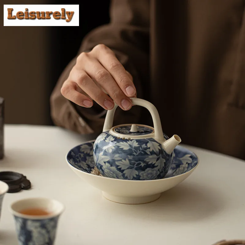 Soda Glazed Yuan Blue And White Ceramic Pot Bearing Holder Teapots Support Dry Bubble Table Tea Tray Coasters Tea Ceremony Gift