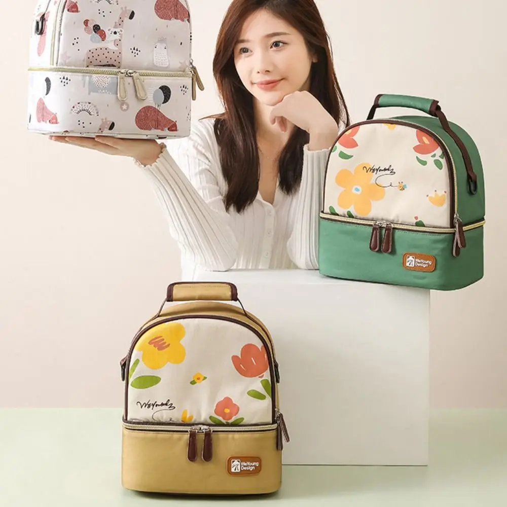 Multifunctional Maternity Backpack Double Layer Portable Breastmilk Cooler Bag Lightweight Large Capacity Lunch Bag Drink