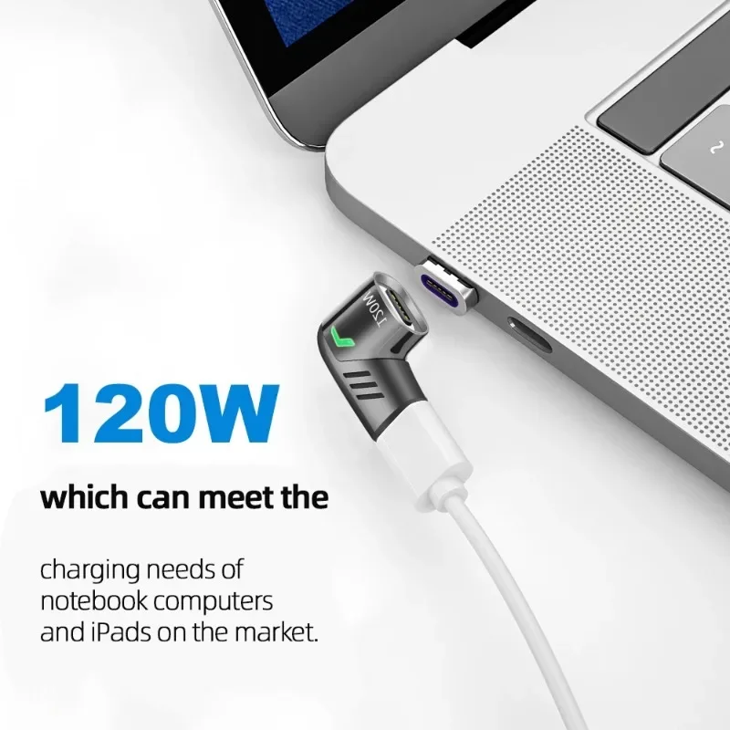 자석식 120W USB C to Type C 어댑터 고속 충전 마그네틱 컨버터 (직각) 휴대폰, 태블릿, 아이패드, 노트북용 USB 컨버터