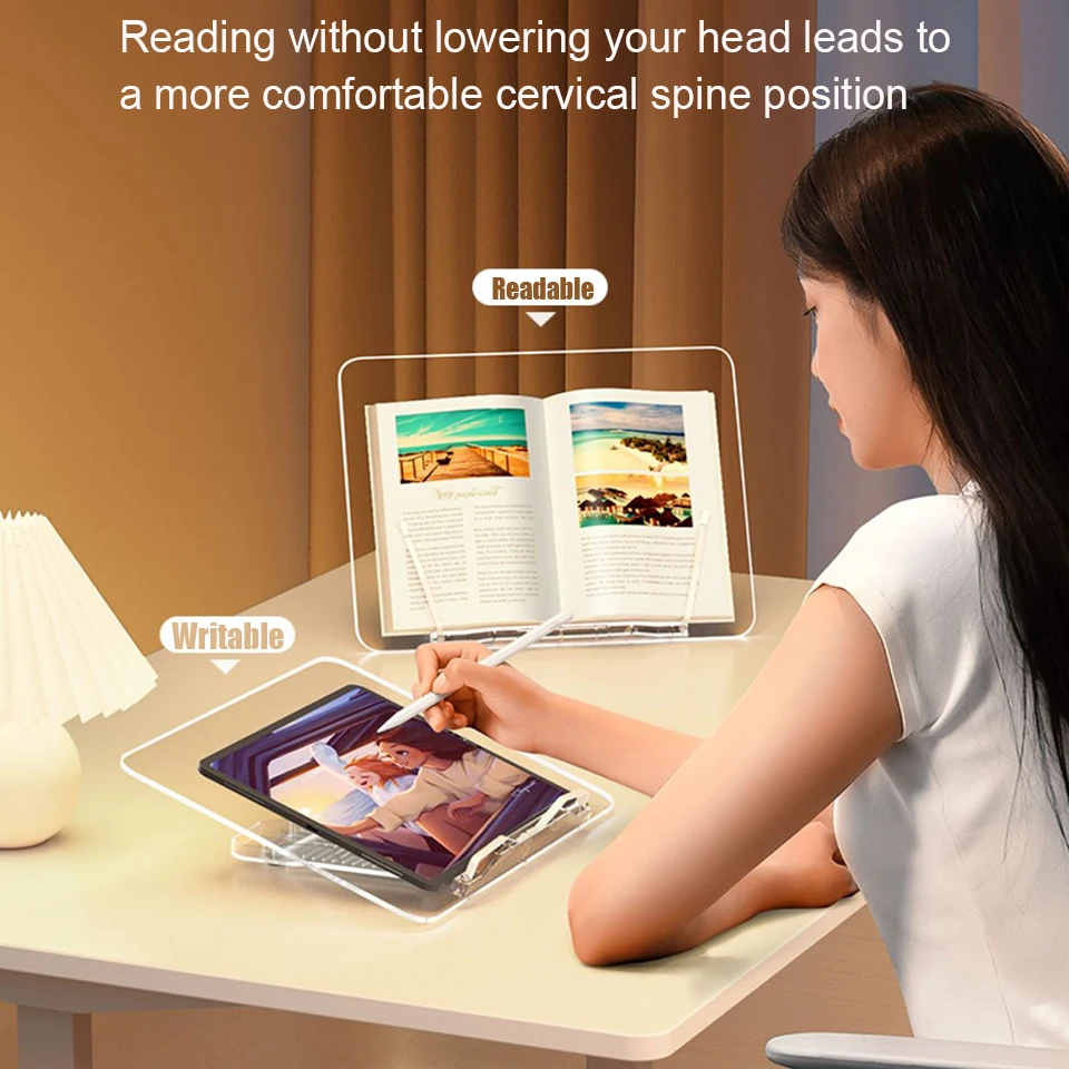 HKNZ 투명 아크릴 독서 스탠드, 아이패드 태블릿 노트북 홀더, 조정 가능한 브래킷, 데스크탑 책 지지대, 랙 홀더