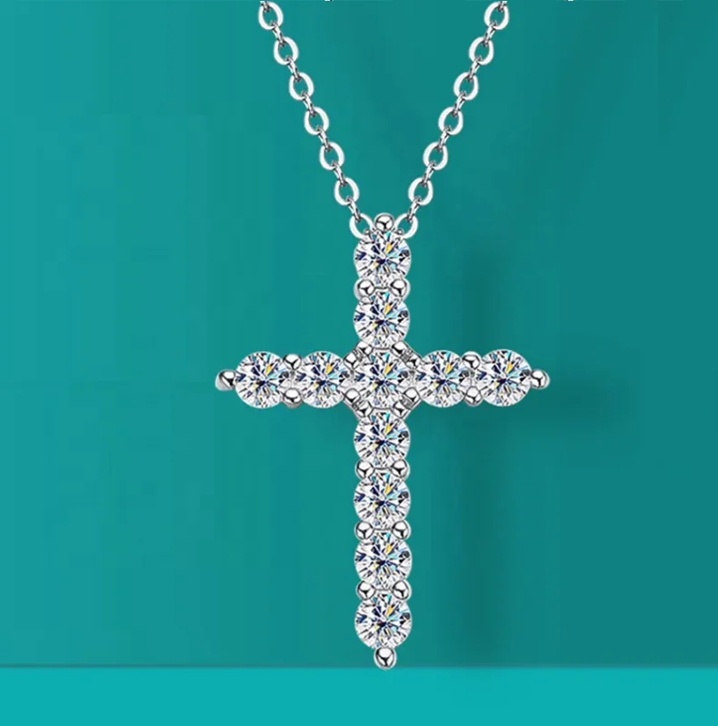 

wholesale Brilliant Real 925 Sterling Silver Best Gift For Women Gra Diamond Moissanite Cross pendant Necklace fine Jewelry