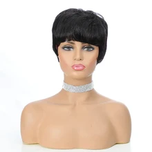 

Short Straight Human Hair blend Wig Brazilian Remy Pixie Cut Wig Full Machine Made Natural Color Bob Capless Women Wig