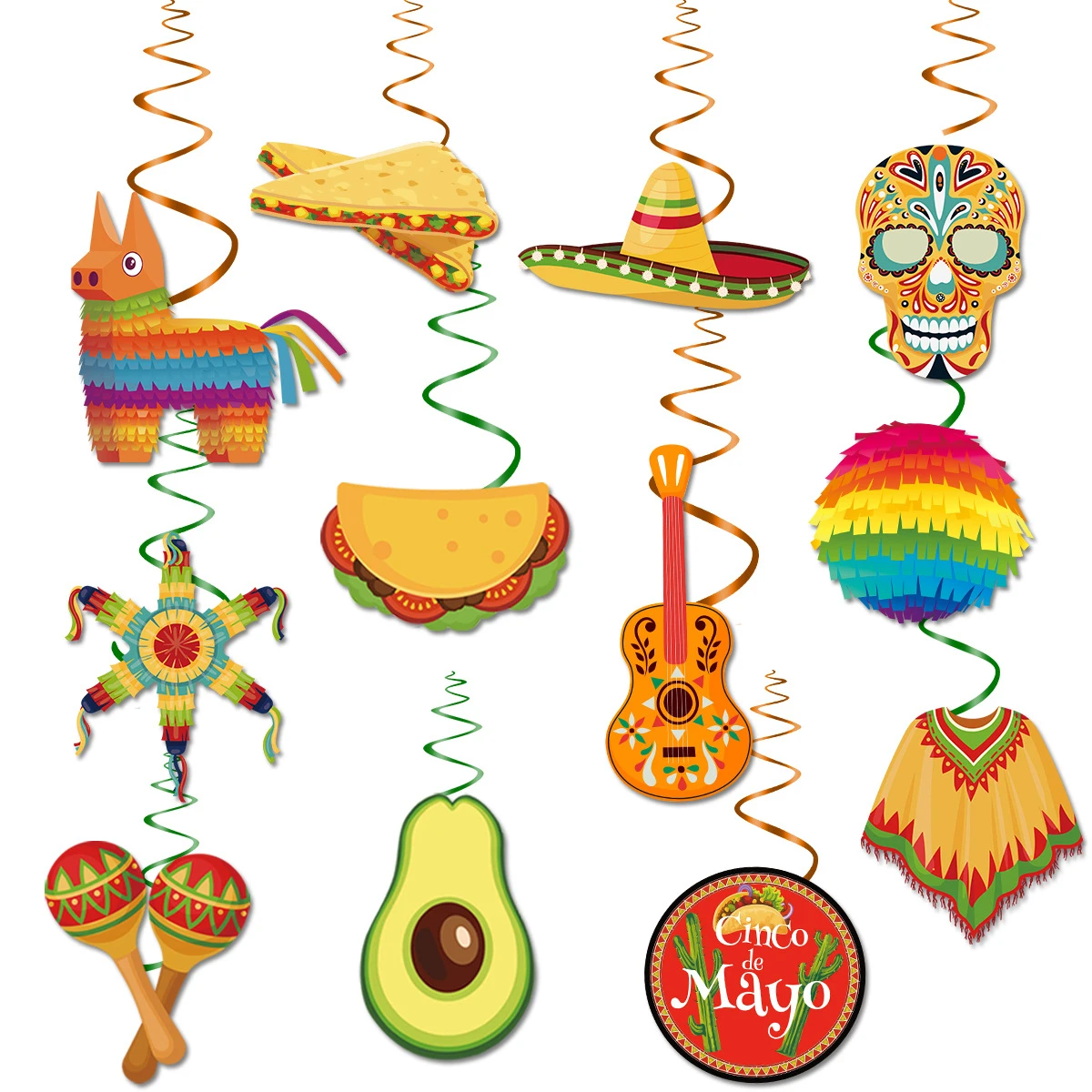 Mexican Fiesta Hanging Swirl Decorations Cinco De Mayo Party Taco