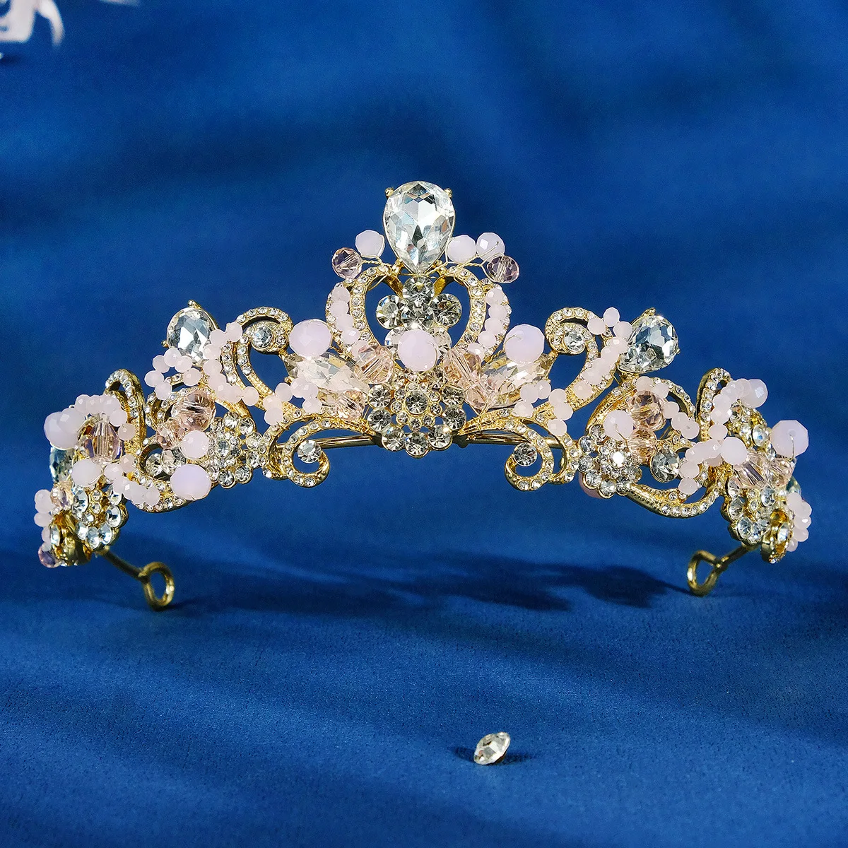 Barroco cristal contas nupcial tiaras, coroa rosa