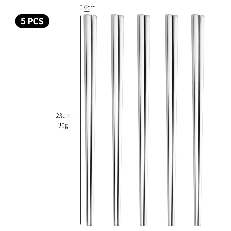 Stainless Steel Chopsticks - 5 Pairs Reusable Metal Utensils (Silver Crack Pattern)