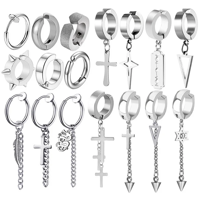 1Pc Punk Steel-color Stainless Steel Ear Clip Earrings For Men/Women Non Piercing Fake Jewelry Gift ear clip earrings