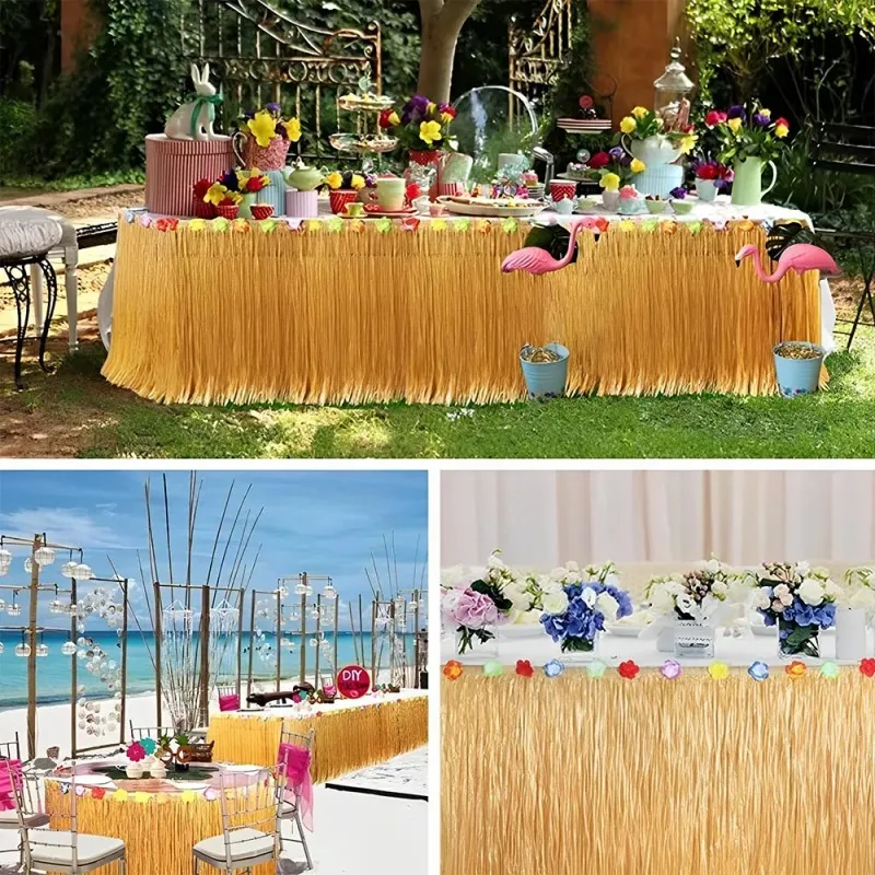 Table Skirt Summer Theme Party Grass Straw Color Table Skirt Hawaiian Tropical Theme Party Supplies for Decor Door Hanging