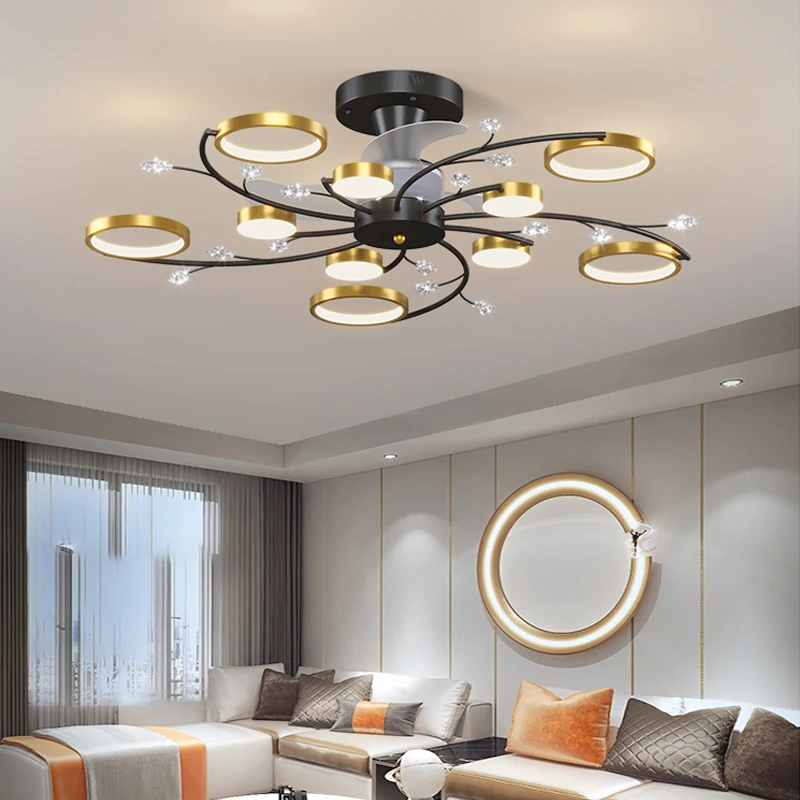 

Nordic LED Chandelier With Fan For Foyer Dining Room Living Room Hotel Restaurant Gallery Apartment Office Loft Indoor Home Lamp