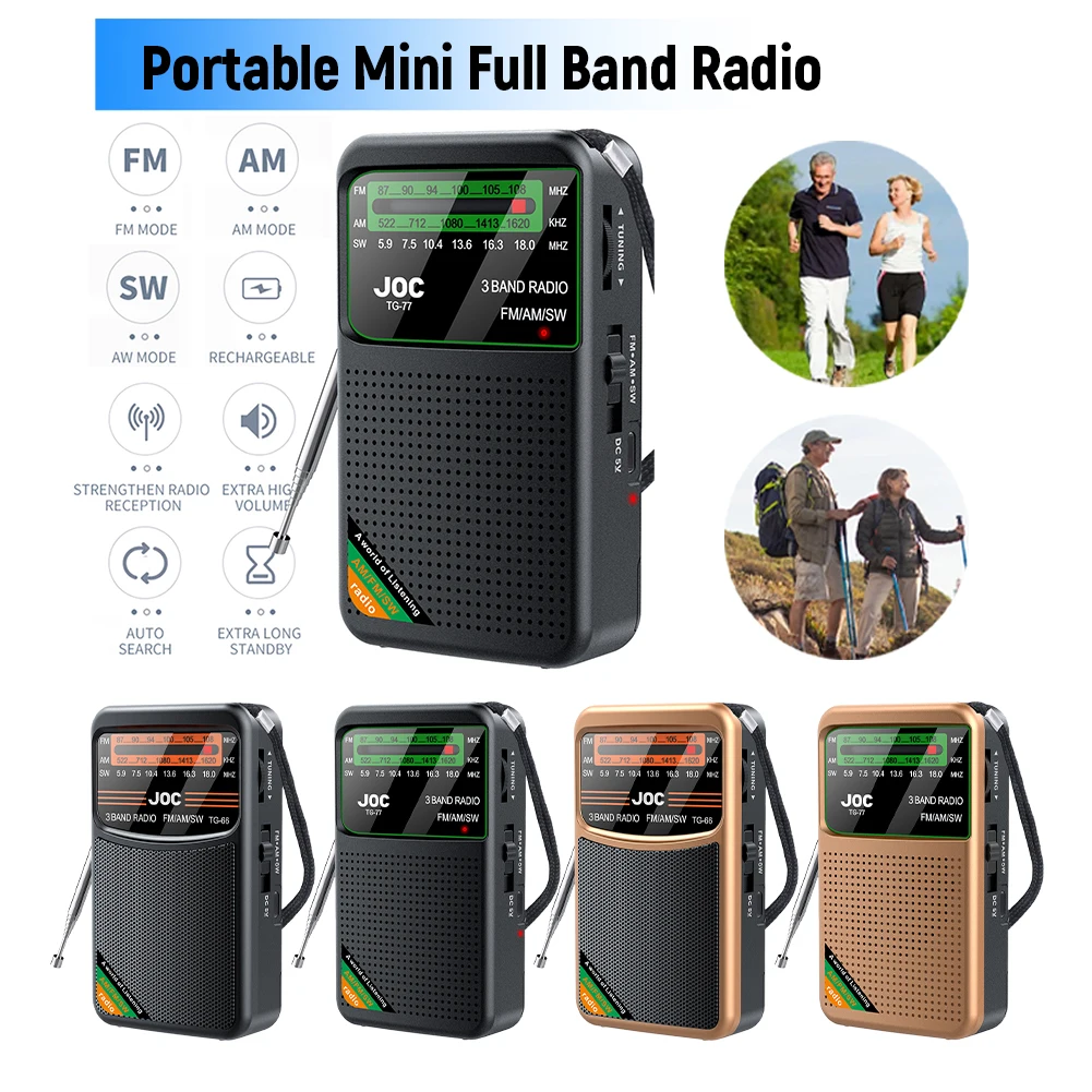 AM/FM/SW Small Transistor Radio Pocket Handheld Rechargeable Battery 3W Speaker Exceptional Reception Compact Portable For Travel Outdoor Activities (Black - View #5