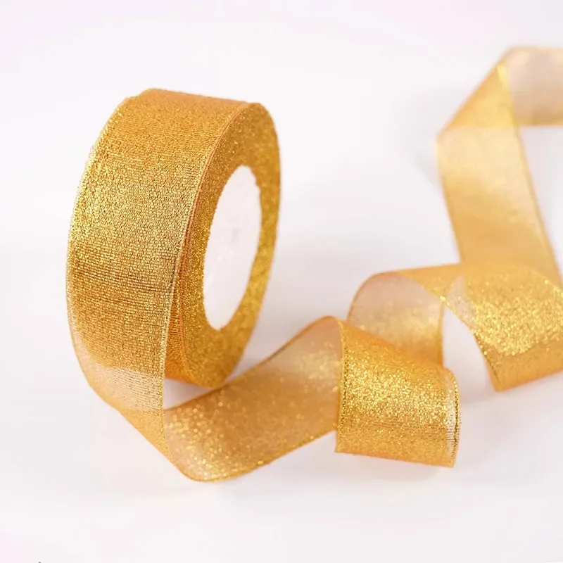 Glitter Organza Ribbon Bow for Decorations and Gift Wrapping, 40mm x 22m