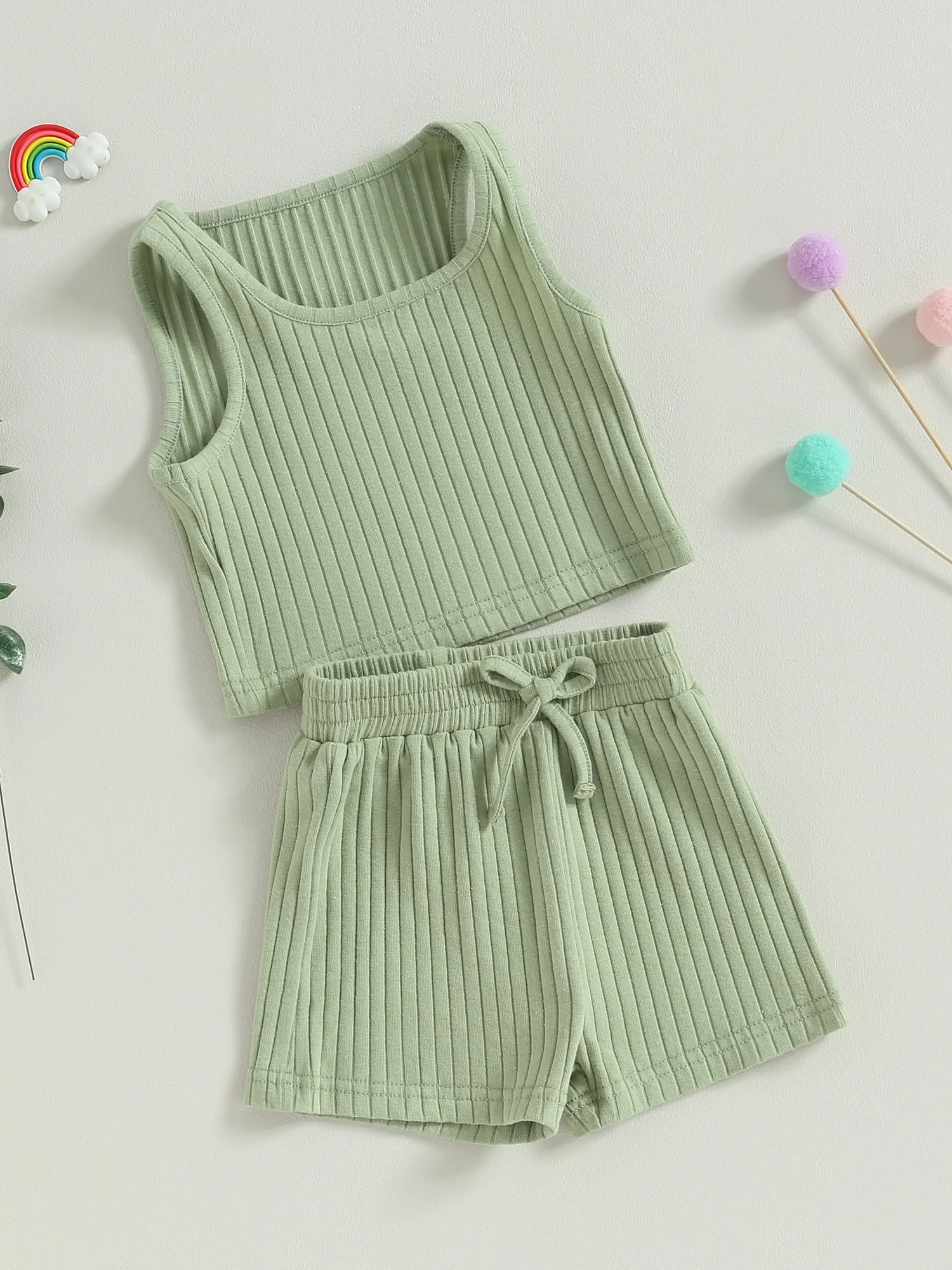 

Baby Girls Sleeveless Rib Knit Tank Tops and Elastic Waist Shorts Set for Summer - Adorable 2Pcs Clothes Set for Toddlers