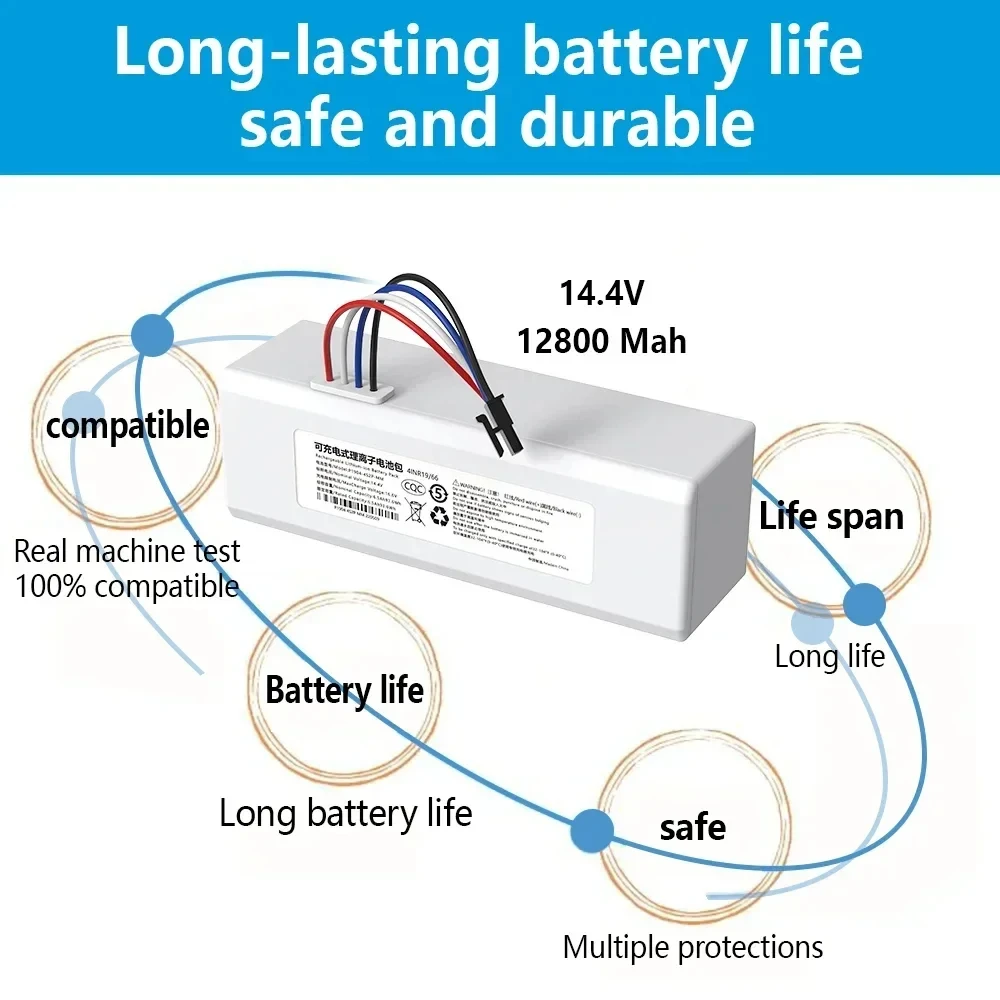 14.4V P1904-4S1P-MM Battery For Xiaomi Mijia 1C STYTJ01ZHM Robot Vacuum Mop Cleaner 12800mAh Replacement Battery Accessories 4