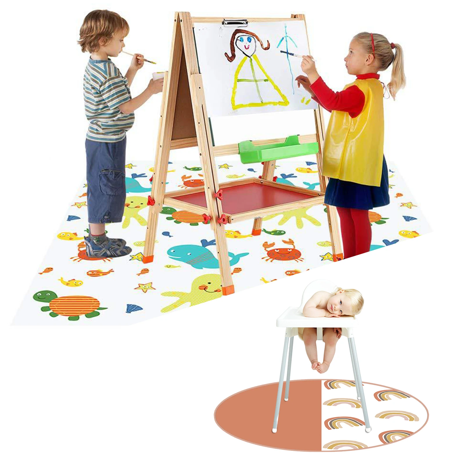 High Chair Floor Mat 51 inch Anti Slip Splash Mat Portable Game Picnic