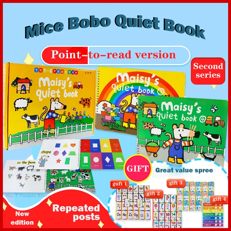 

New Maisy Mouse Bobo Quiet Book Reading Edition Finished Diy Preschool English Enlightenment Sticker Book Early Education Puzzle