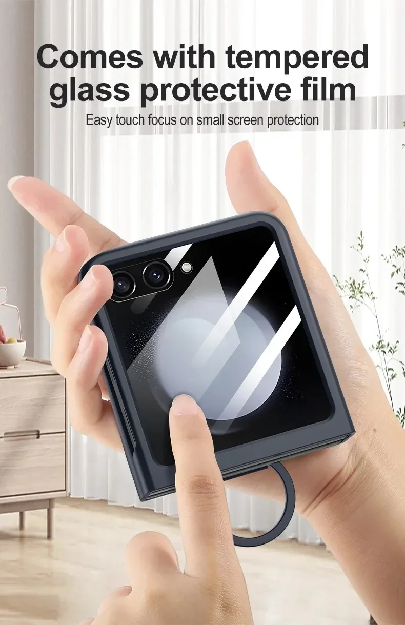 Liquid Silicone Original Ring Holder Case for Samsung Galaxy Zflip 6 Z Flip 5 6 Screen Glass Film 2in1 Shockproof Cover Z Flip 6_voghion.com