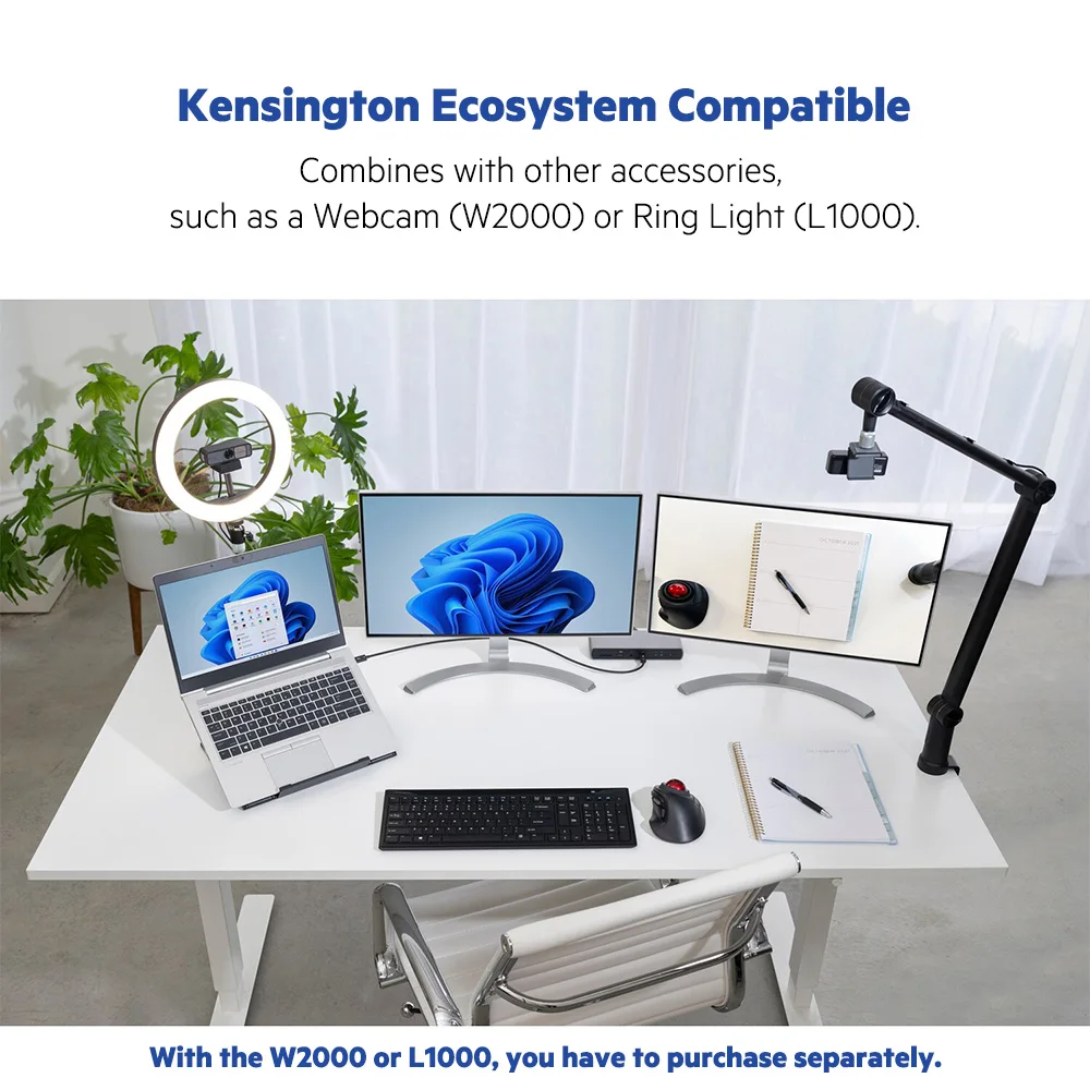 Kensington Webcam Desk Stand A1020 Boom Arm Camera Support with C-Clamp Swivel Base Height Adjustable K87652WW images - 6