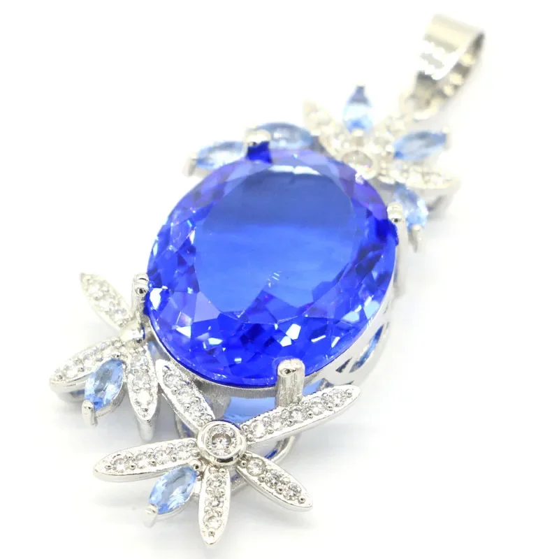 11g Real Customized 925 Solid Sterling Silver  PENDANT Rich Blue Violet Tanzanite Rich Blue Aquamarine London Blue Topaz CZ Ladi