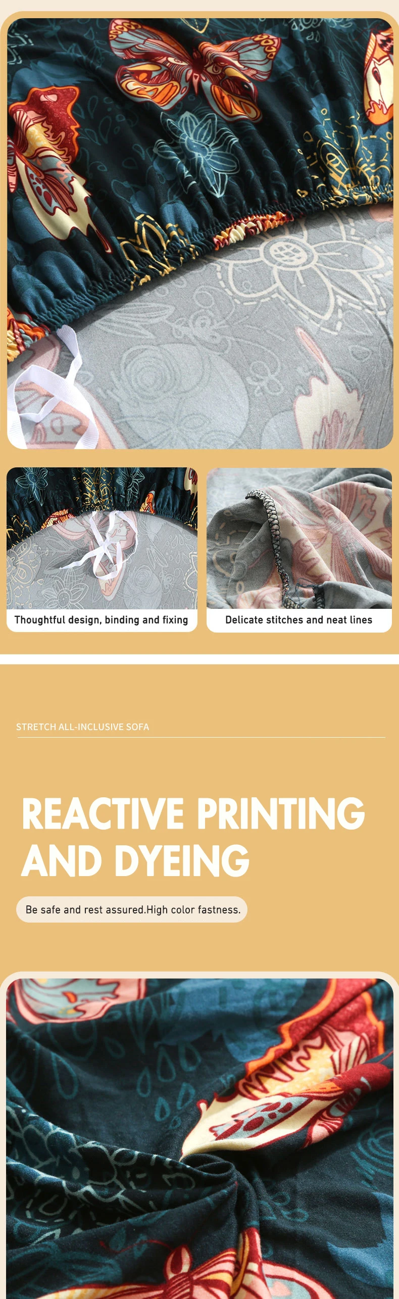 Description Picture 4 of itemLANMOLIFE Armless Futon Slipcovers Stretch Folding Sofa Bed Cover with Elastic Bottom, Printed Fitted Couch Cover