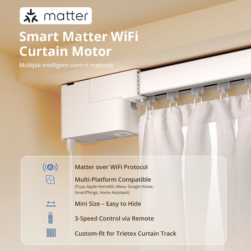 มอเตอร์ไฟฟ้าอัจฉริยะ Zemismart Matter WiFi Mini สำหรับราง Trietex ทำงานร่วมกับ Home, Google Home, SmartThings, Alexa และควบคุมผ่านแอป 1