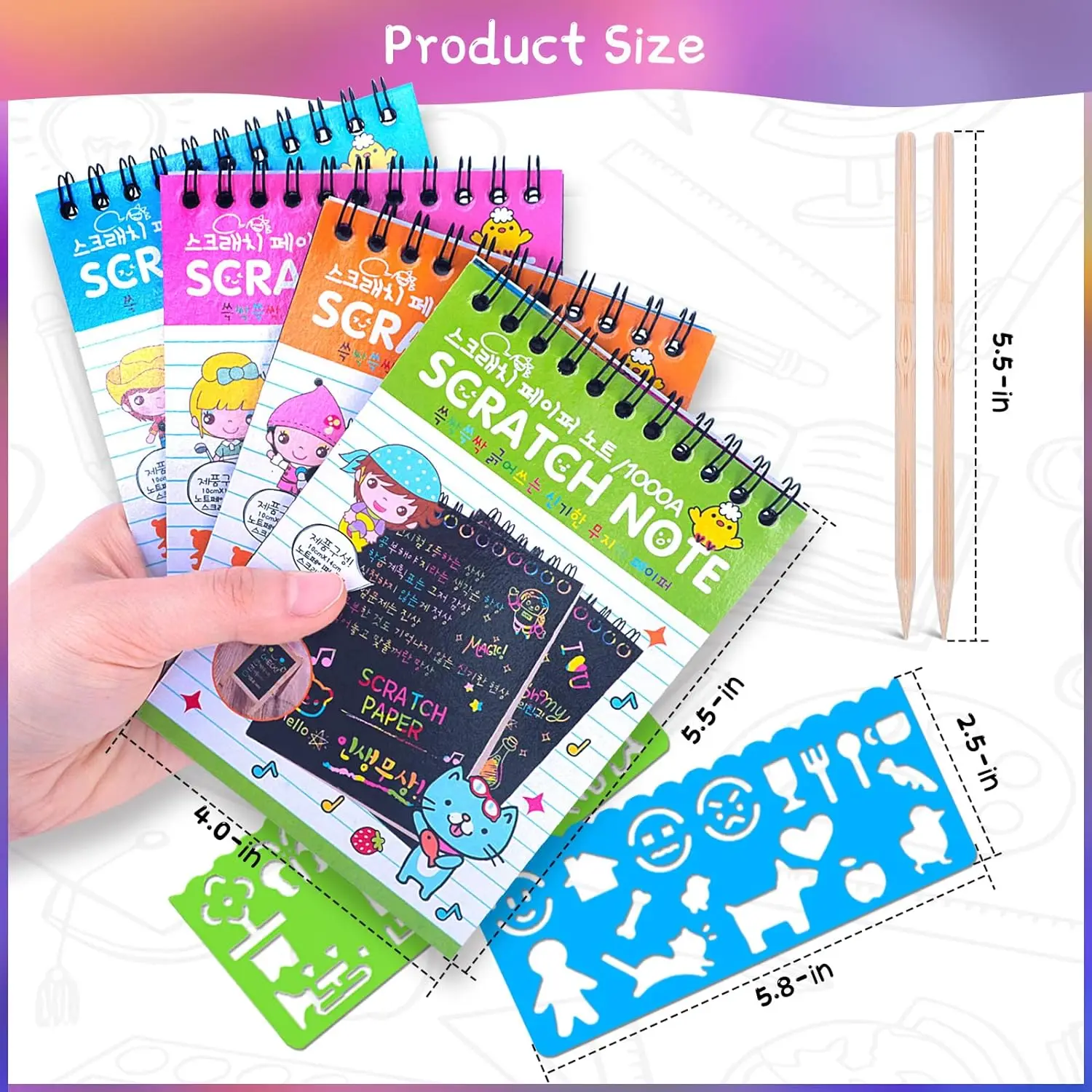 Rainbow Scratch Paper Arts Notebooks Scratch Note Pads 12-48Set for Kids Rainbow Party Favors Coloring Books for Girls Boys Kid